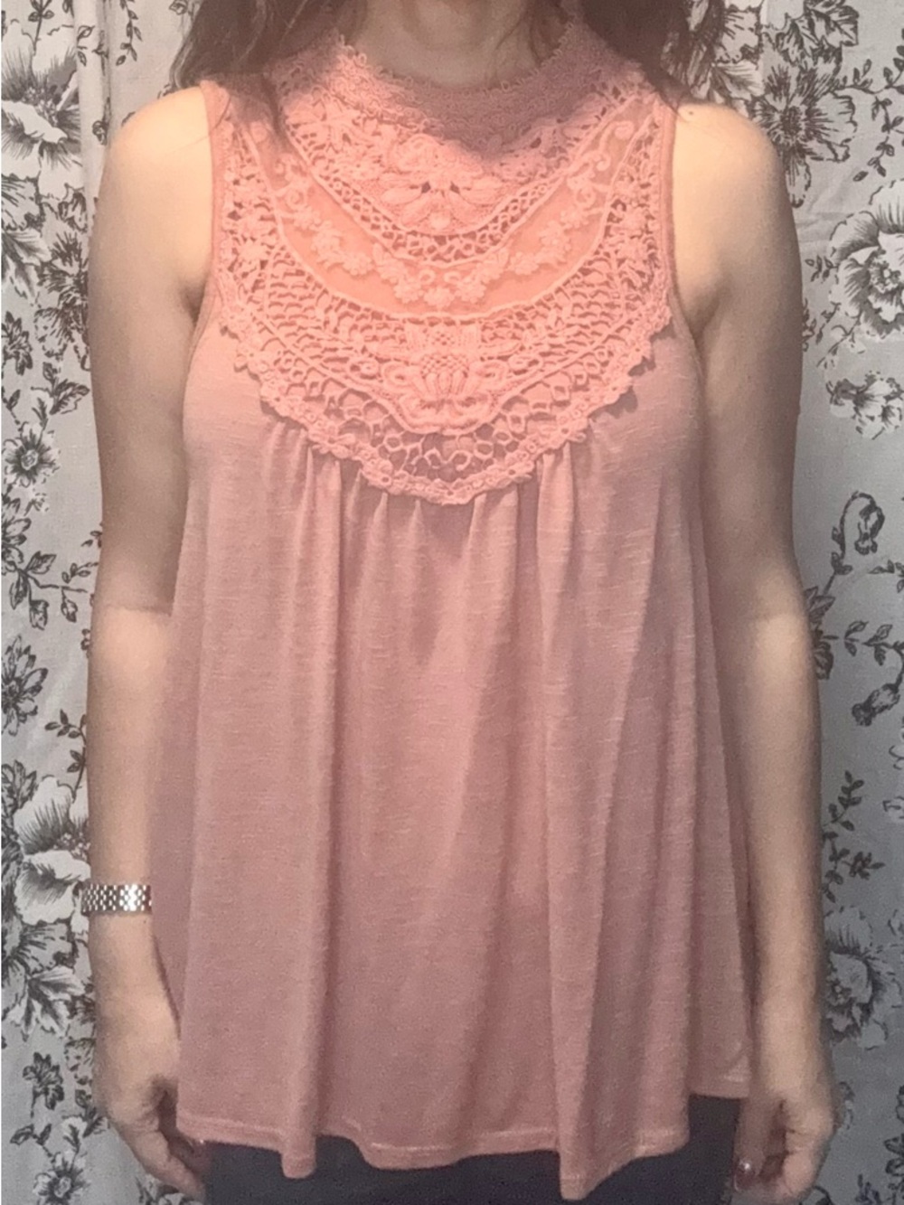 Taylor & Sage Sleeveless Lace Yoke Tank - Dusty Rose - Picture 5 of 7